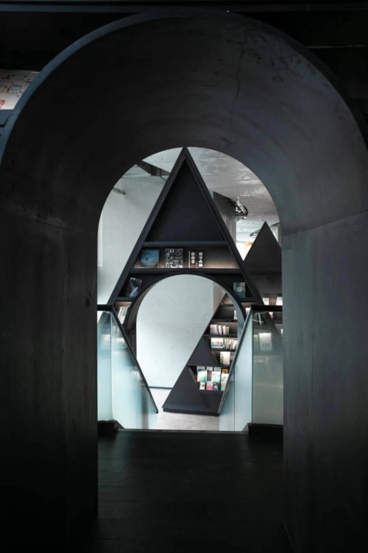 Books are placed in triangular shelves